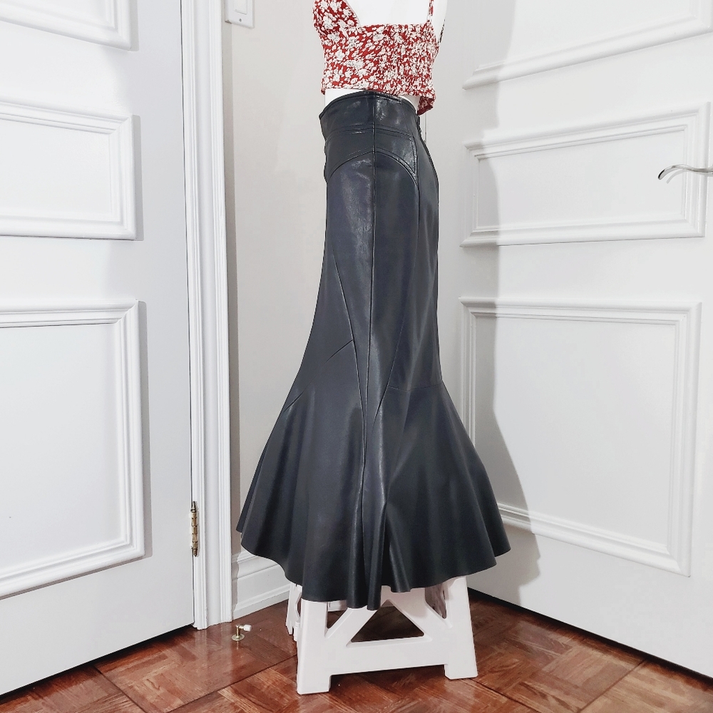 True 90's DANIER Rocker Chic Leather Trumpet Maxi Skirt Worn By Esteemed Artist